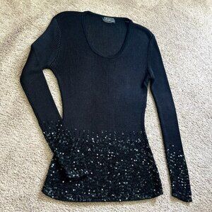 Black Sequin Long Sleeve Fitted Knit Sweater